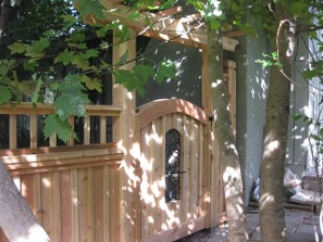 Short Wood Gate with Pergola in Shade